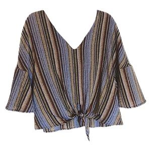 boho striped pullover tunic | M | v neck, ties in front, excellent condition